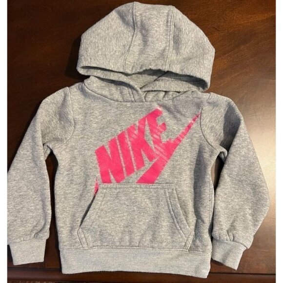 Nike Grey Hoodie With Pink Logo For Kids 2T (1-2 Years) Perfect Condition Soft & - Picture 6 of 6